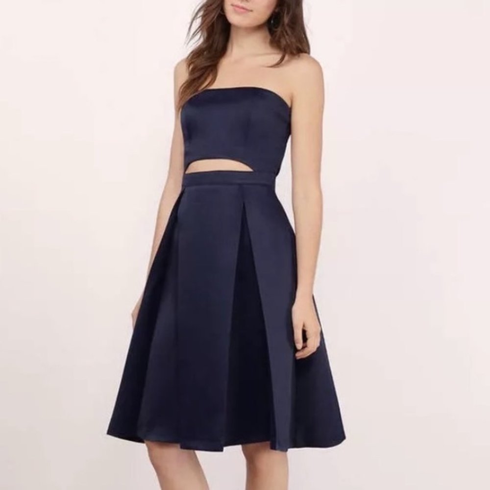 Tobi ADELINE PLEATED SKATER DRESS IN NAVY